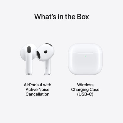 AirPods 4 Wireless Earbuds, Bluetooth Headphones, with Active Noise Cancellation, Adaptive Audio, Transparency Mode, Personalized Spatial Audio, USB-C Charging Case, Wireless Charging, H2 Chip